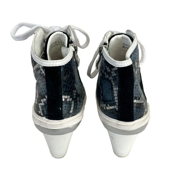 VINTAGE HAVANA Remiee Black Blue Snakeskin Embossed Leather Sneaker Bootie 5.5 - Picture 3 of 12